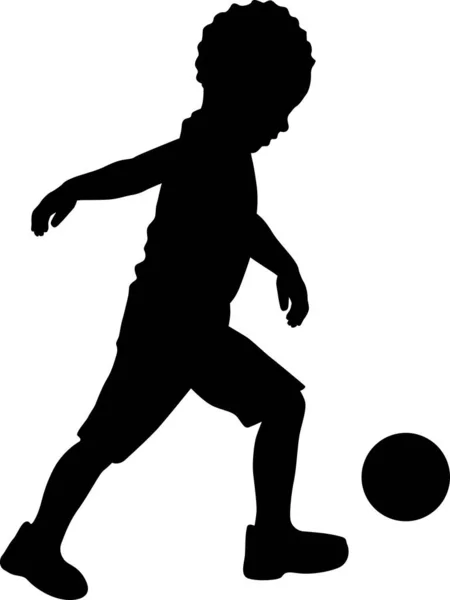 Siluet anak laki-laki bermain dengan bola. Ilustrasi vektor - Stok Vektor