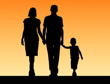 Baba, anne ve oğulun silueti