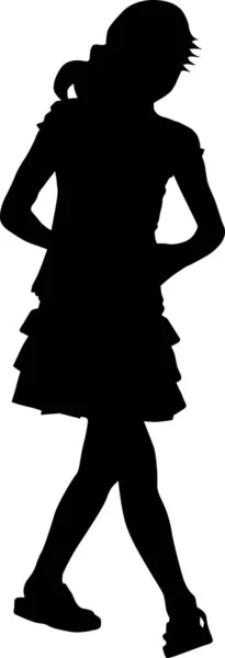 Vector Illustratie Silhouet Van Een Meisje Met Lange Jurk Die — Stockvector