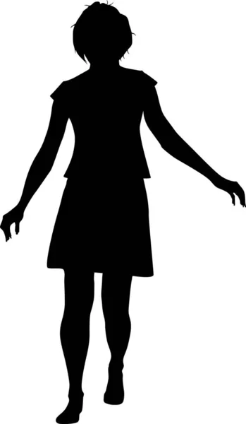 Silhouet van een vrouw in een rok die staat — Stockvector
