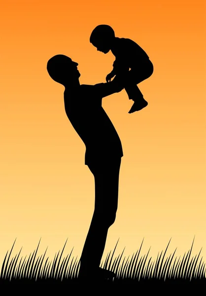 Father plays with his son and holds his hand — Stock Vector