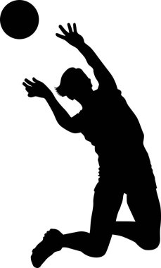 Voleybol oynayan bir kadının silüeti.