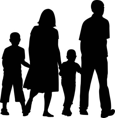 Baba, anne ve oğul silueti. Vektör illüstrasyonu