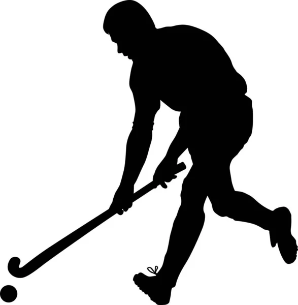 Silhouette vectorielle du joueur de hockey sur gazon avec un bâton de hockey — Image vectorielle
