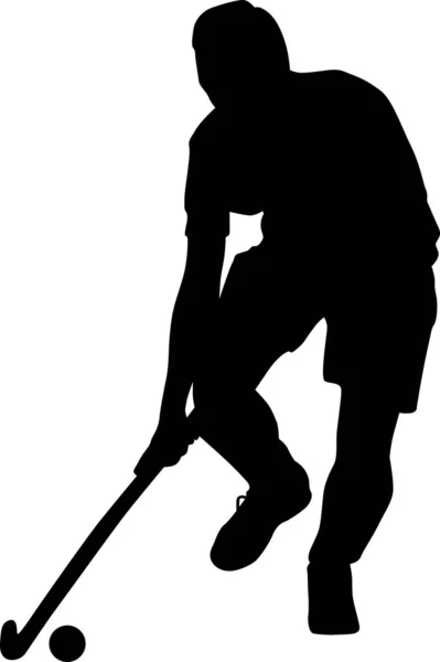 曲棍球运动员带曲棍球棒的矢量轮廓 — 图库矢量图片