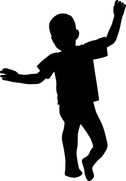 Silhouet van een spelende en springende gelukkige jongen — Stockvector