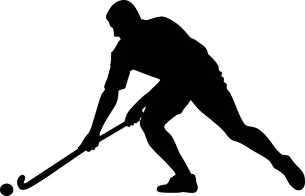 Silueta vectorial del jugador de hockey sobre césped con un palo de hockey — Vector de stock