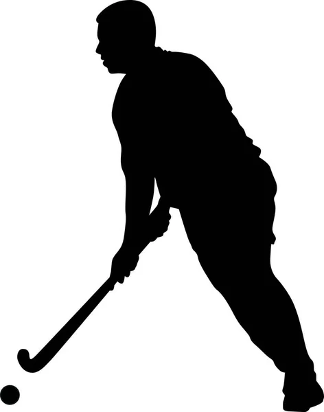 Silhueta de jogador de hóquei em campo com um bastão de hóquei —  Vetores de Stock