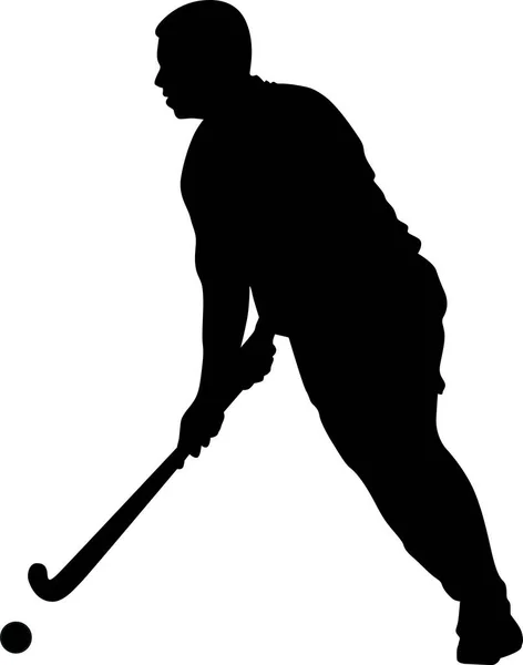 Silueta del jugador de hockey sobre césped con un palo de hockey — Vector de stock