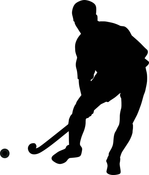 Silueta del jugador de hockey sobre césped con un palo de hockey — Vector de stock