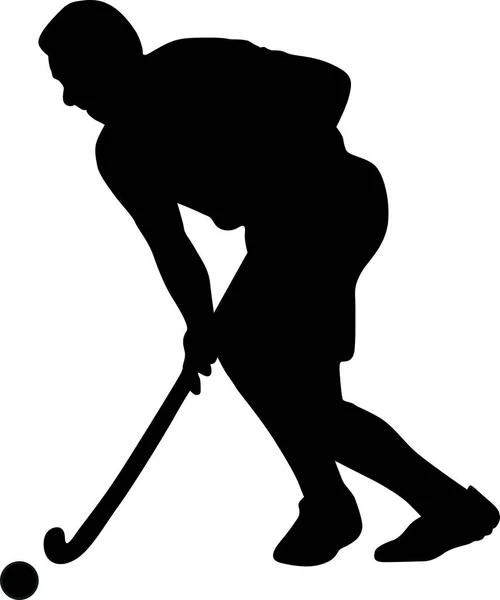 Silueta del jugador de hockey sobre césped con un palo de hockey — Vector de stock