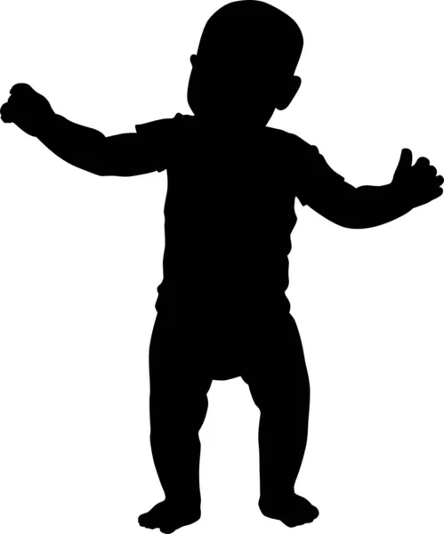 Vector silhouette of a boy who learns to walk. Illustration of child — Stock Vector