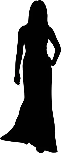 Silhouette d'une fille avec une robe longue qui va — Image vectorielle