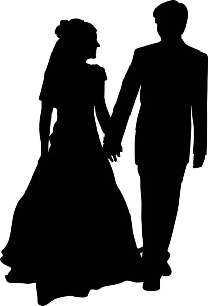 Vector Silhouette Bride Groom Holding Hands Wedding Couple Looking Each — Stock Vector