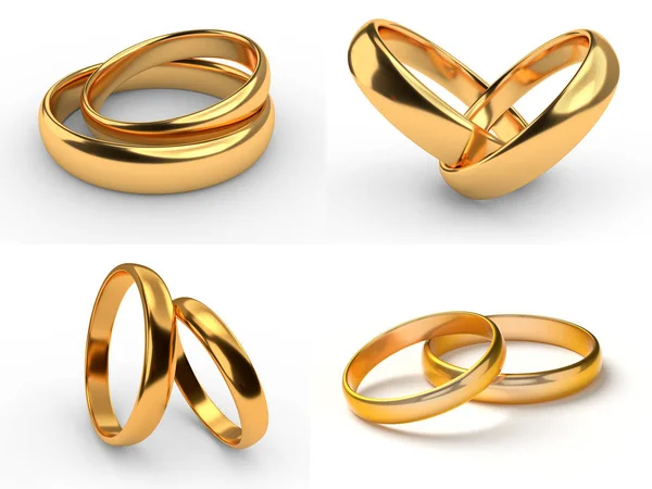 Collectie Van Koppels Bruiloft Gouden Ringen Liggen Elkaar Geïsoleerd Witte — Stockfoto