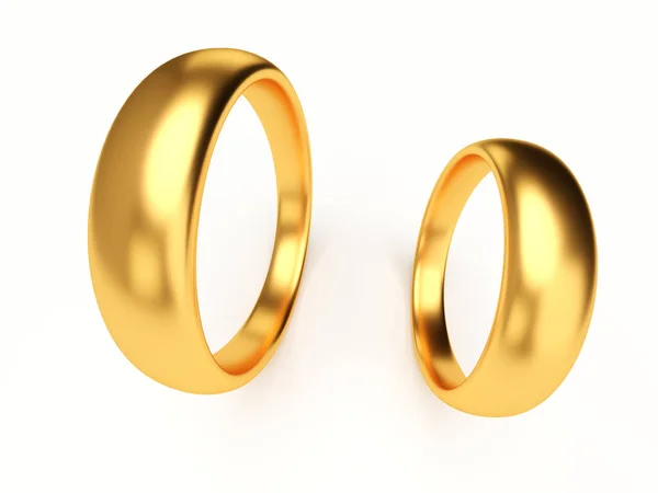 ２つの黄金の結婚指輪 もう一つの小さな大きな 広角イラスト 3Dレンダリング — ストック写真