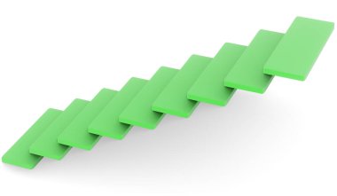 Duvarda basamakları olan yeşil merdiven. İş konsepti. 3d hazırlayıcı