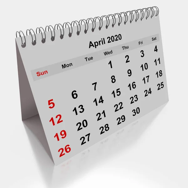Μία Σελίδα Του Ετήσιου Μηνιαίου Ημερολογίου Μήνας Απρίλιος 2020 — Φωτογραφία Αρχείου