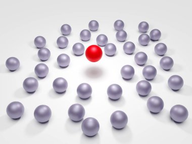 Liderlik. Bir liderin ve astlarının kavramsal imajı. İş ekibi çalışması. Renkli balonlar. 3d oluşturma