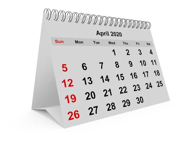 Una Página Del Calendario Mensual Anual Mes Abril 2020 Renderizar —  Fotos de Stock