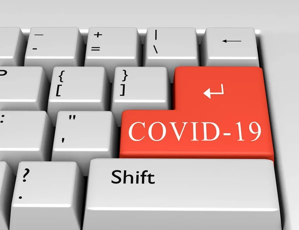 Ord Covid Skrivet Ett Datortangentbord Konceptuell Bild Datornyckel Enter Konvertering — Stockfoto