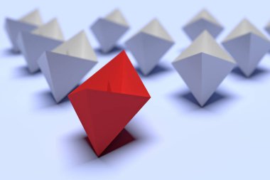 Liderlik ve iş kavramı. Bir kırmızı lider gemisi diğer gri gemileri ileri götürüyor. 3d oluşturma