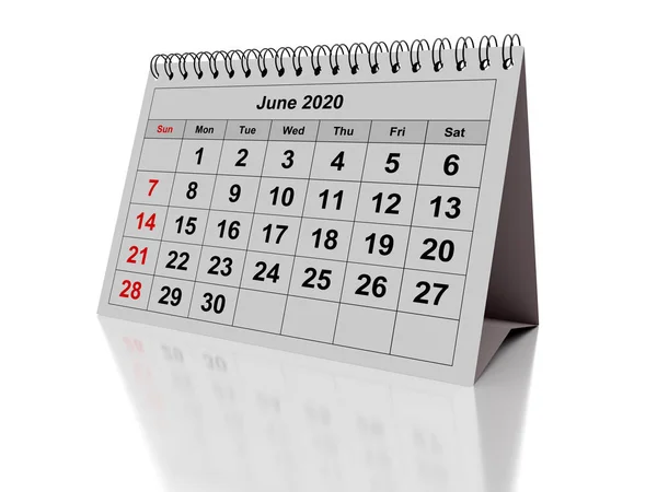 One Page Annual Monthly Calendar Month June 2020 Rendering — Stock Photo, Image