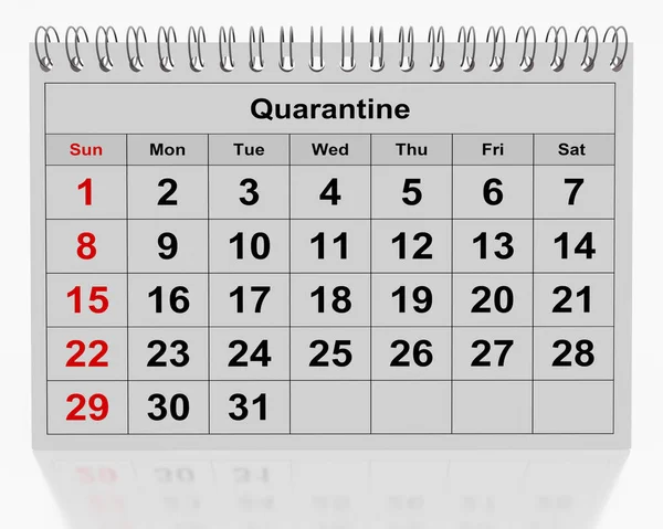Concepto Calendario Mensual Con Palabra Cuarentena Aislada Sobre Blanco Renderizado —  Fotos de Stock
