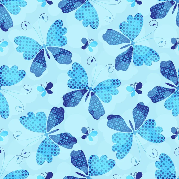Nahtloses blaues Muster mit alten Schmetterlingen — Stockvektor