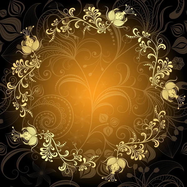 黄金黑暗花卉花边圆环框架 — 图库矢量图片