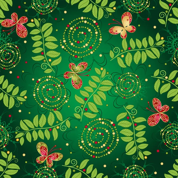 Безшовний зелений градієнтний візерунок з листям — стоковий вектор