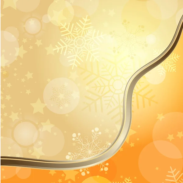 Tarjeta de Navidad dorada con copos de nieve translúcidos — Vector de stock