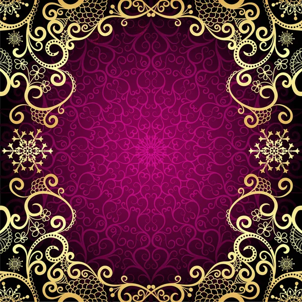 Purple vintage frame with lace mandala in the center — Stock Vector