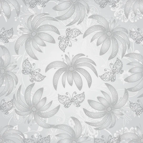 Vintage seamless pattern with gradient silvery flowers — Stock Vector