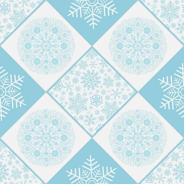 Motif sans couture à carreaux avec flocons de neige — Image vectorielle