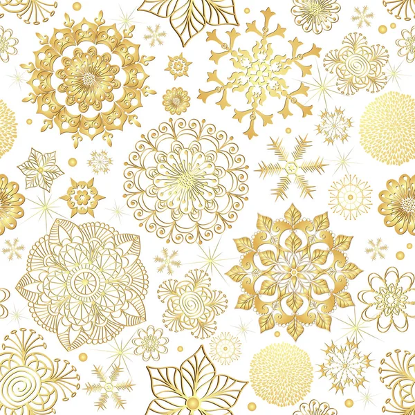 ゴールドの雪の結晶冬シームレス パターン — ストックベクタ