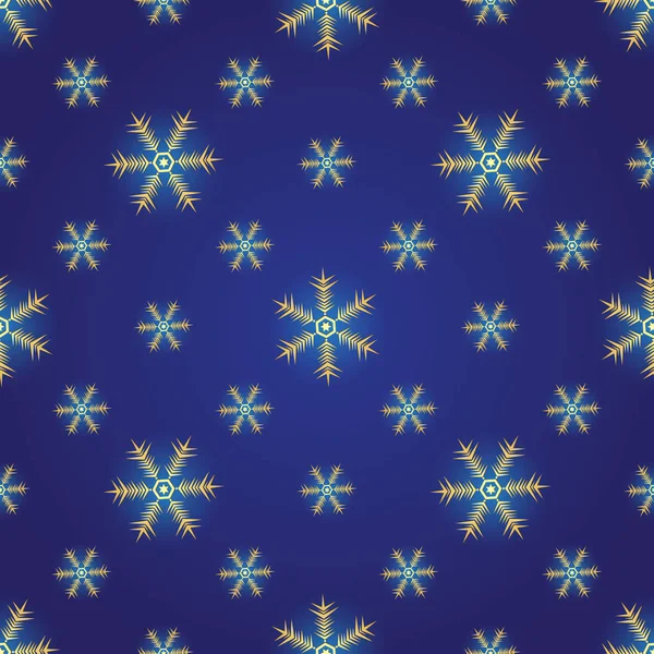 Winter dunkelblau nahtlose Muster mit goldenen Schneeflocken — Stockvektor