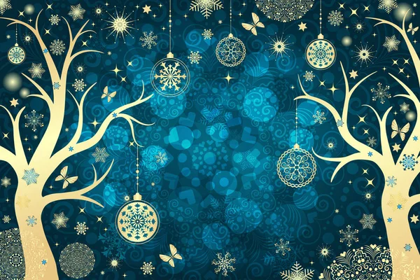 Χριστουγεννιάτικη κάρτα κλίση bue με χρυσές νιφάδες χιονιού, Εικονογράφηση Αρχείου