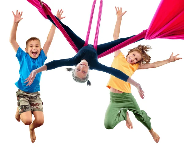 Group Barefeet Children Shouting Screaming Jumping Dancing Isolated White Background — Stock Photo, Image