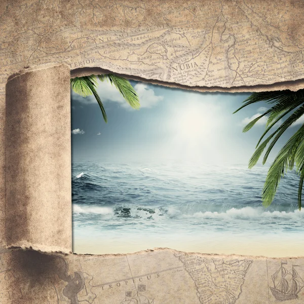 Vintage map and beautiful tropical island — Stockfoto