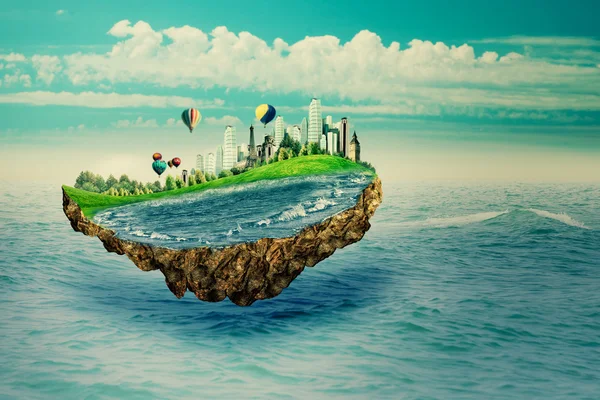 Eco concept with fantastic island — Stock Photo, Image