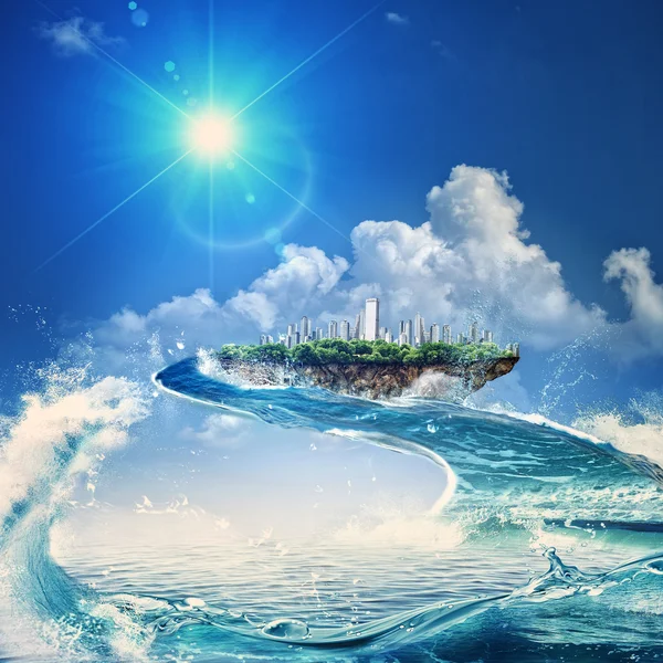 Concepto ecológico con isla fantástica — Foto de Stock
