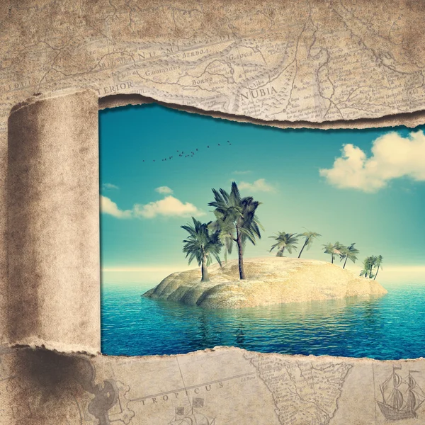 Vintage map and beautiful tropical island — Stock Photo, Image