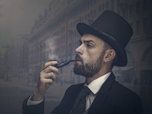 Englishman detective smoking pipe