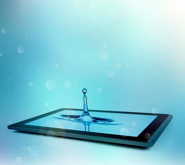A drop of water drips onto the tablet — Stock Photo, Image