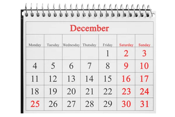 December 25-én a naptárban fehér alapon — Stock Fotó