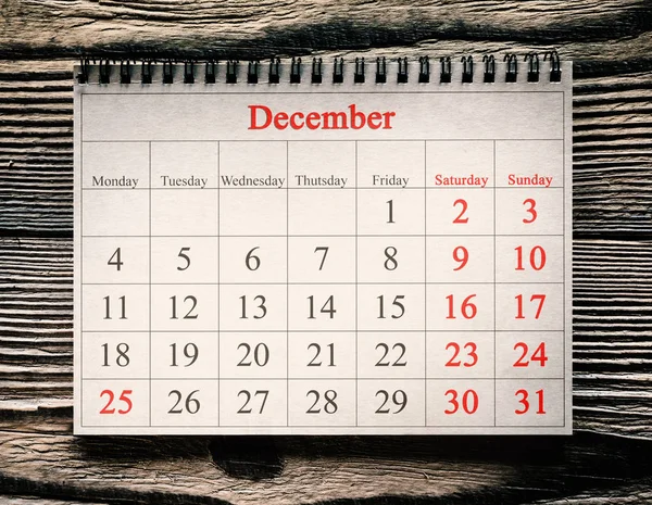 25. Dezember im Kalender auf dem Holzgrund — Stockfoto