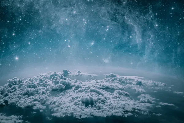 Achtergronden Nachtelijke Hemel Met Sterren Maan Wolken Hout Elementen Van — Stockfoto