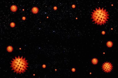 Siyah arka planda bir virüs hücresi. Coronavirus ve Hava kirliliği pm2.5 konsepti. COVID-19
