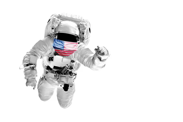 宇航员用美国弗拉的形象蒙面飞过太空 — 图库照片
